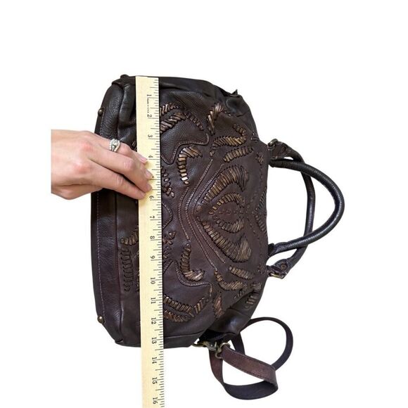 Old Trend Genuine Leather Purse Bag Brown Embroidered Shoulder Top Handles Boho - Picture 4 of 16